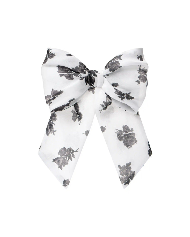 Mirella, hairclip bow made of ivory chiffon with floral print