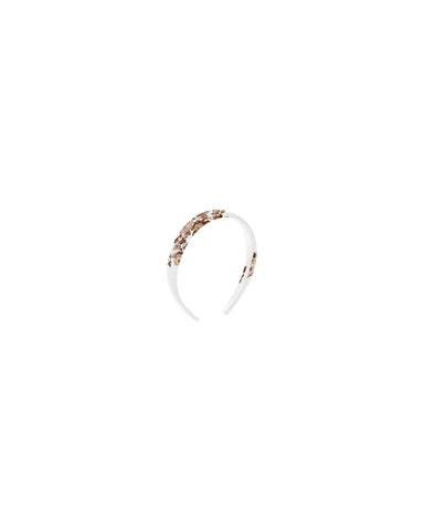 Noemi, ivory narrow crepe de chine headband with brown flowers