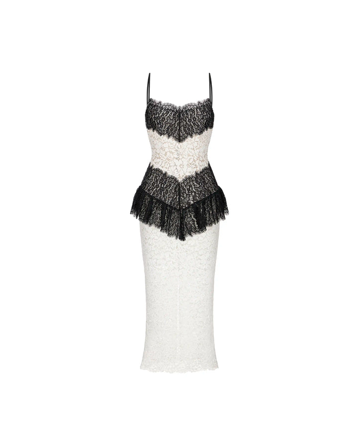 Andrea midi, dress in white and black lace