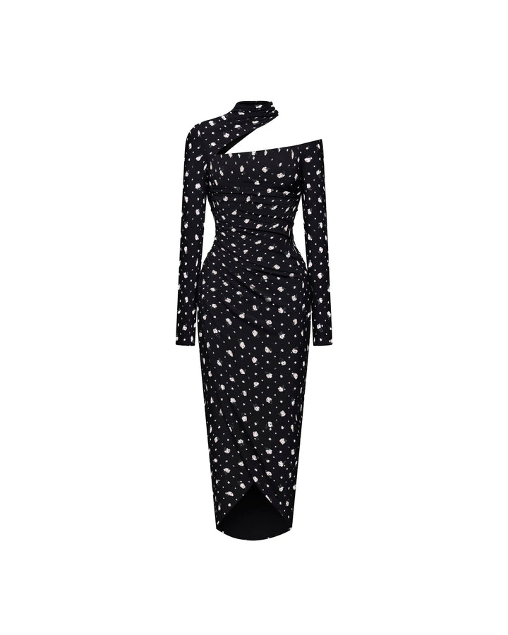 Jenifer midi, midi dress in black biflex with a floral print