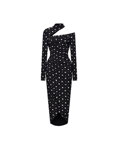Jenifer midi, midi dress in black biflex with a floral print