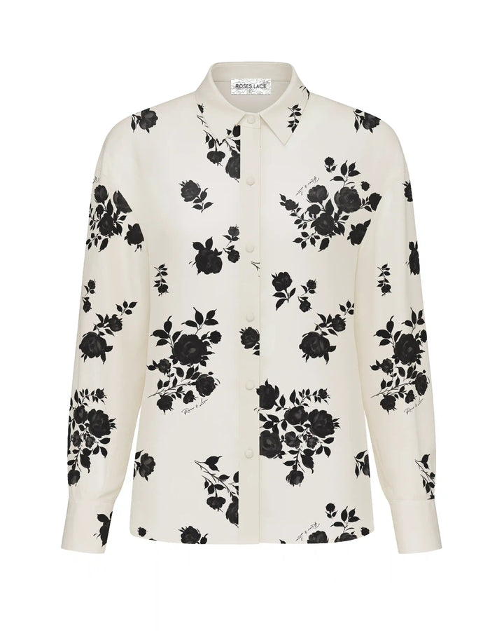 Harper, shirt made of ivory crepe de chine with floral print