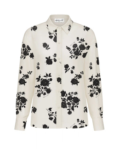 Harper, shirt made of ivory crepe de chine with floral print