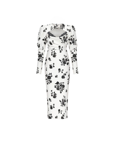 Macel midi, milky crepe de chine midi dress with floral print