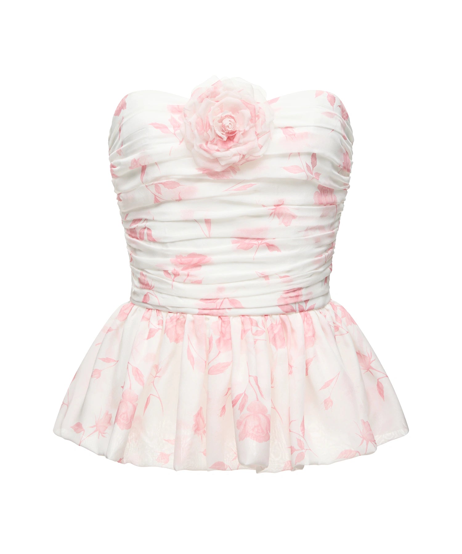 Rosalie, corset top made of ivory chiffon with light pink flowers