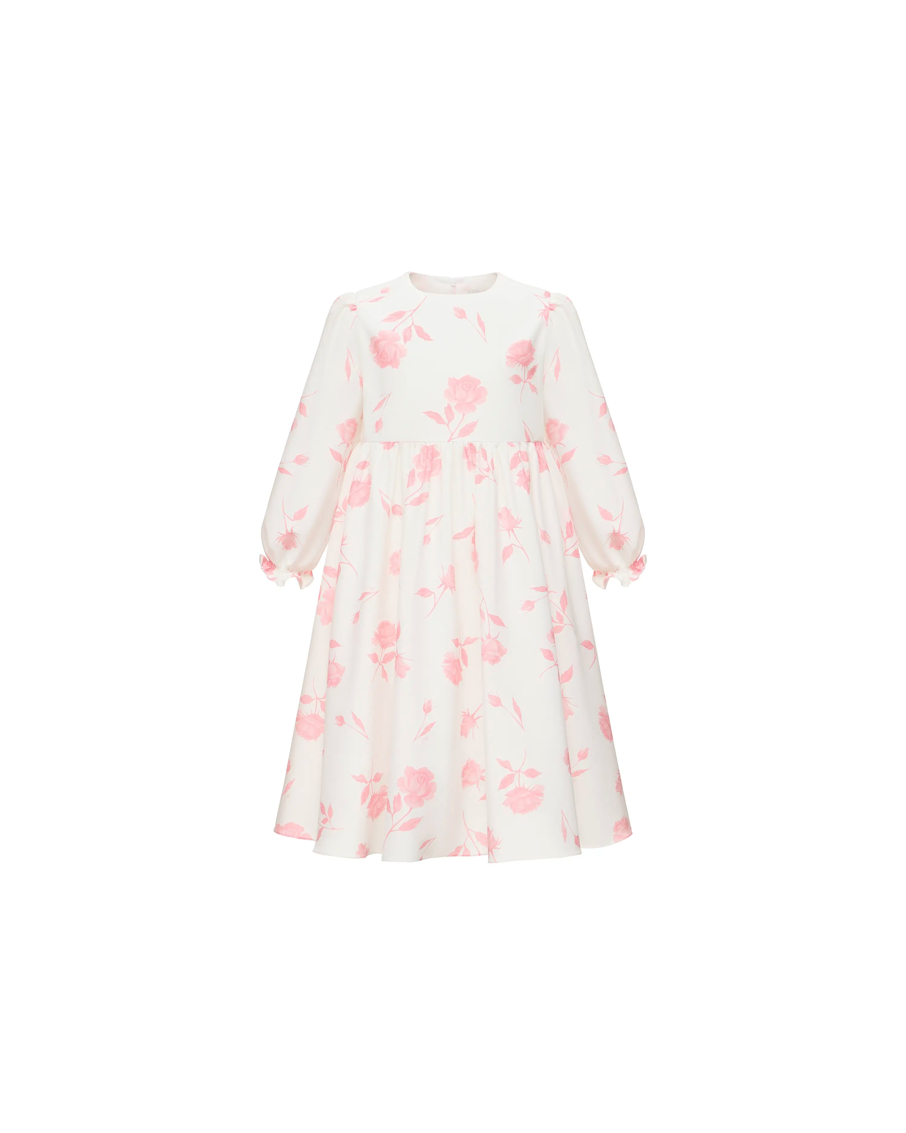 Eva, ivory batiste children's dress with medium light pink flowers