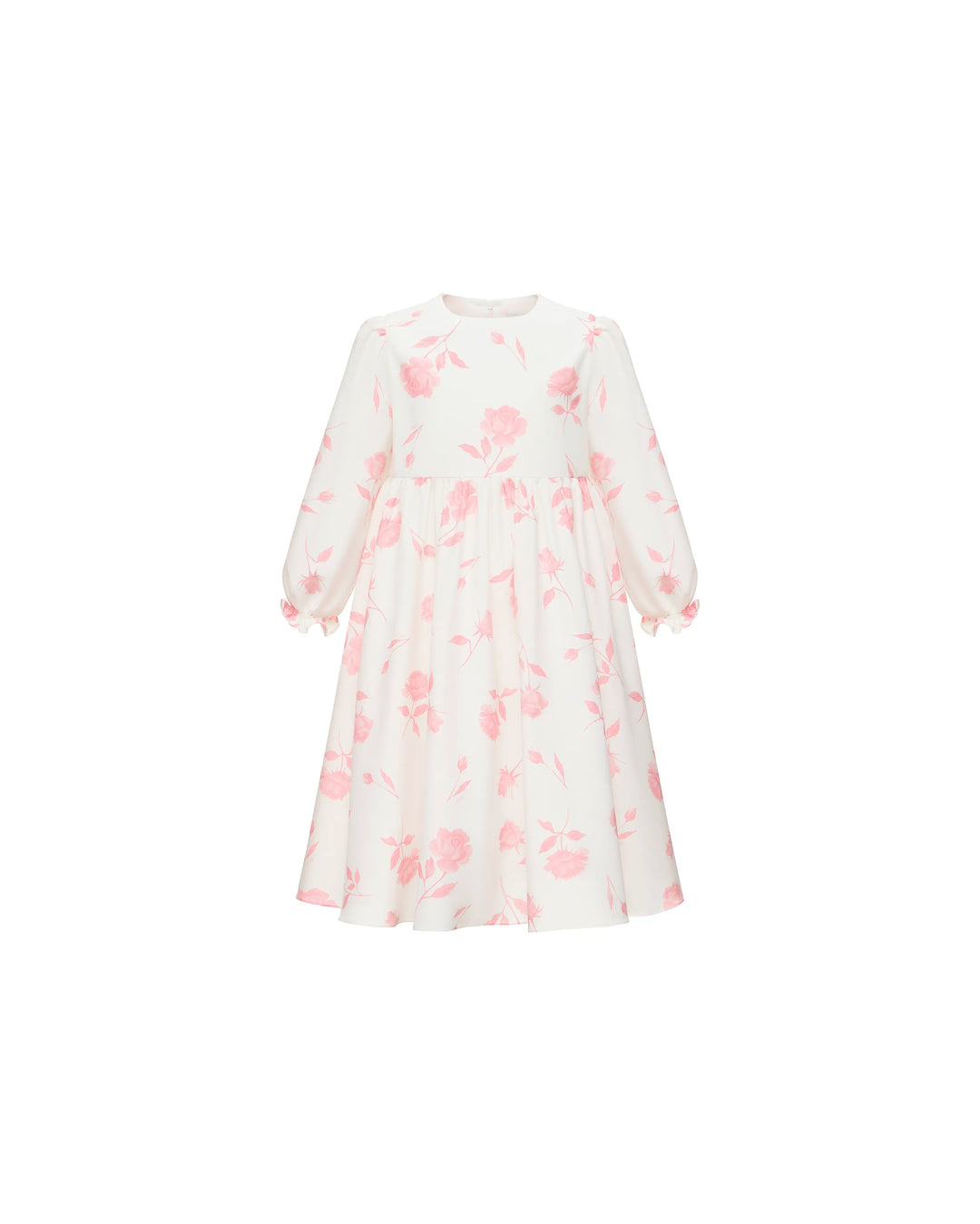 Eva, ivory batiste children's dress with medium light pink flowers – ROSES LACE