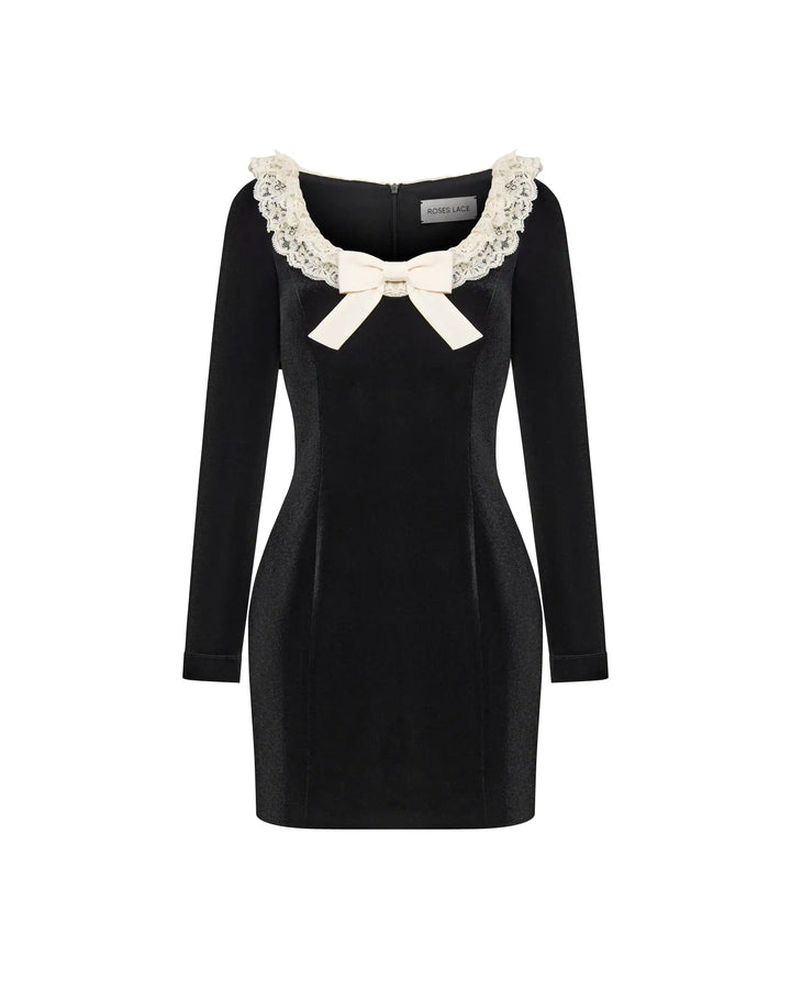 Uma, mini dress with long sleeves made of black velvet