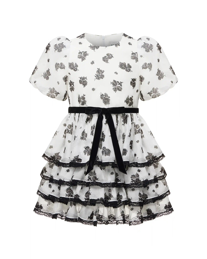 Fifi, children's dress made of ivory chiffon with floral print