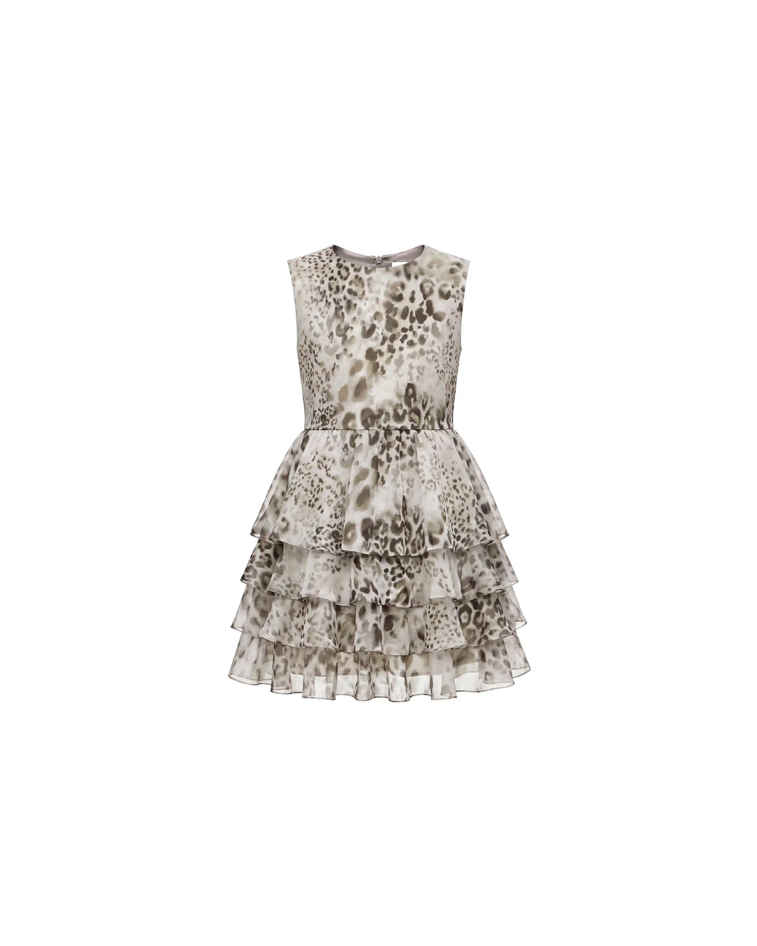 Fifi no sleeves, children's dress in ivory chiffon with animal print