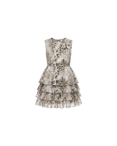 Fifi no sleeves, children's dress in ivory chiffon with animal print