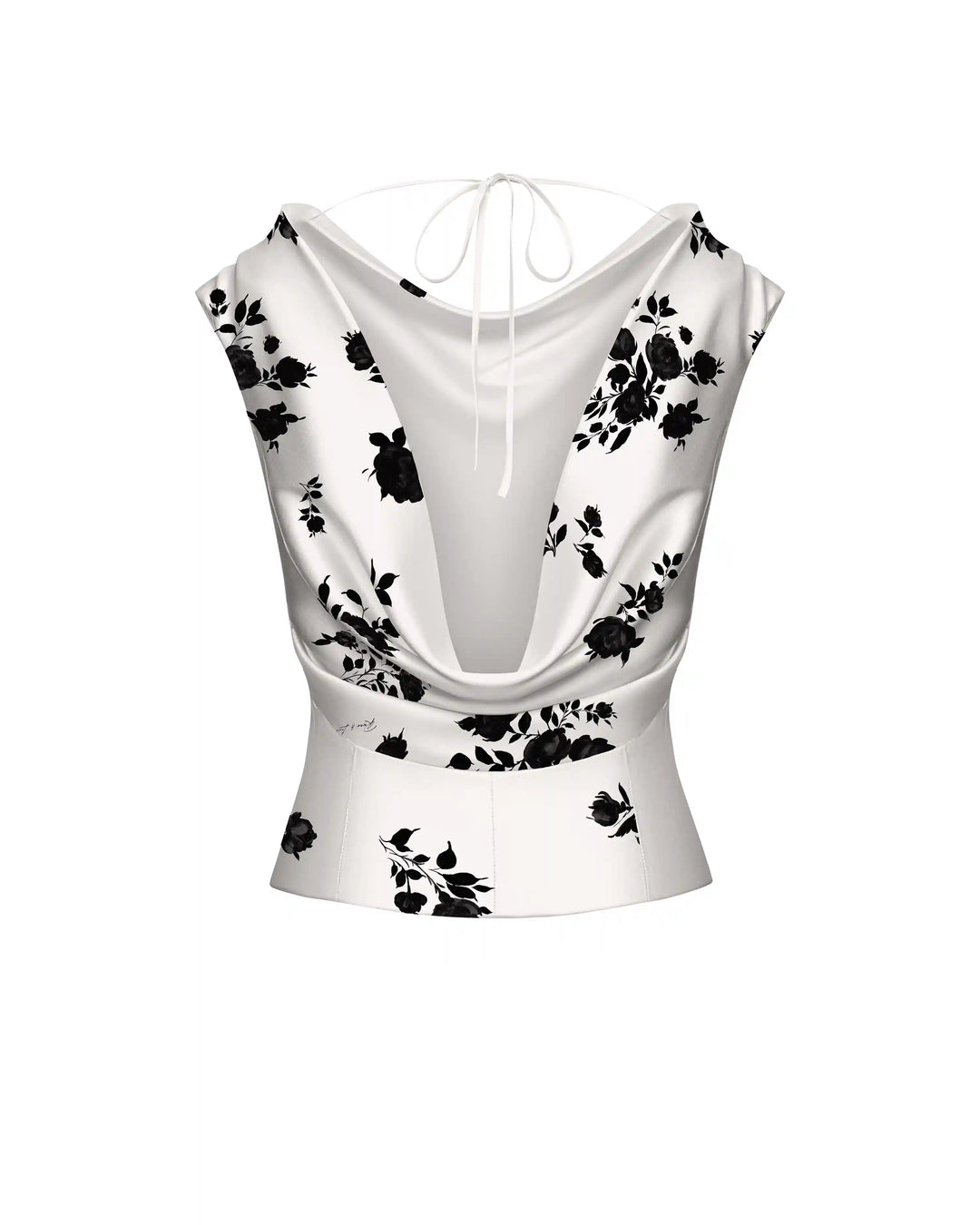 Lucy top, top made of ivory crepe de chine with floral print