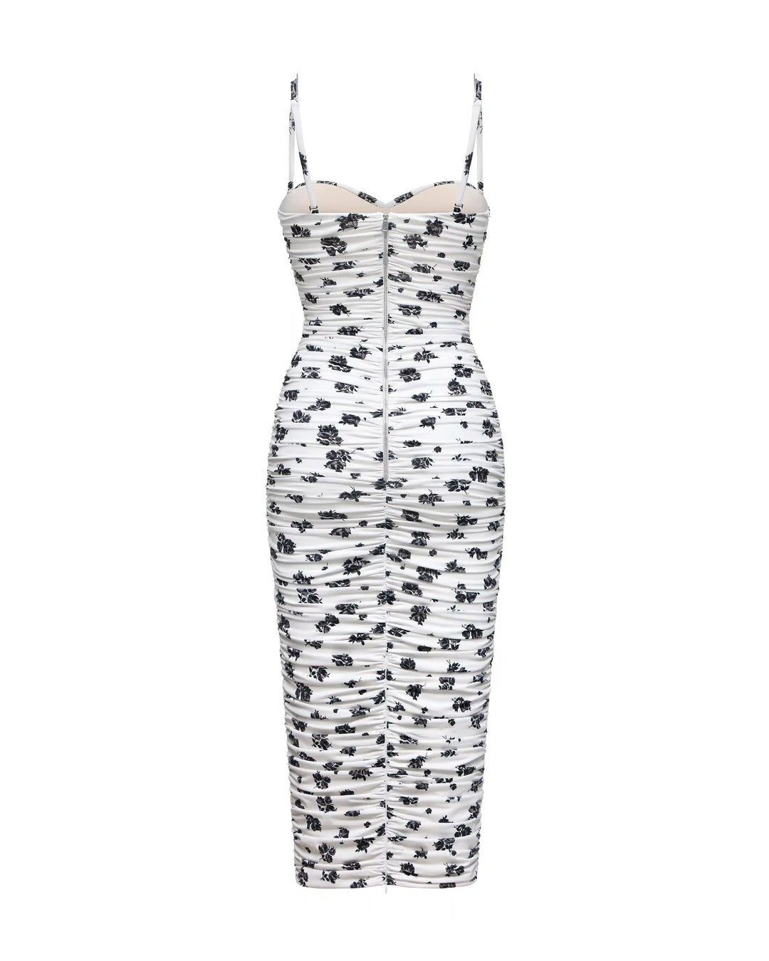 Nicole midi, midi dress made of ivory biflex with floral print and a rose