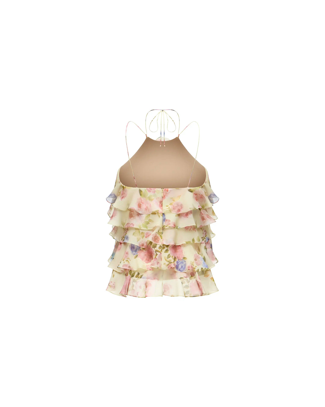 Dahlia top, top in pale yellow chiffon with a floral print