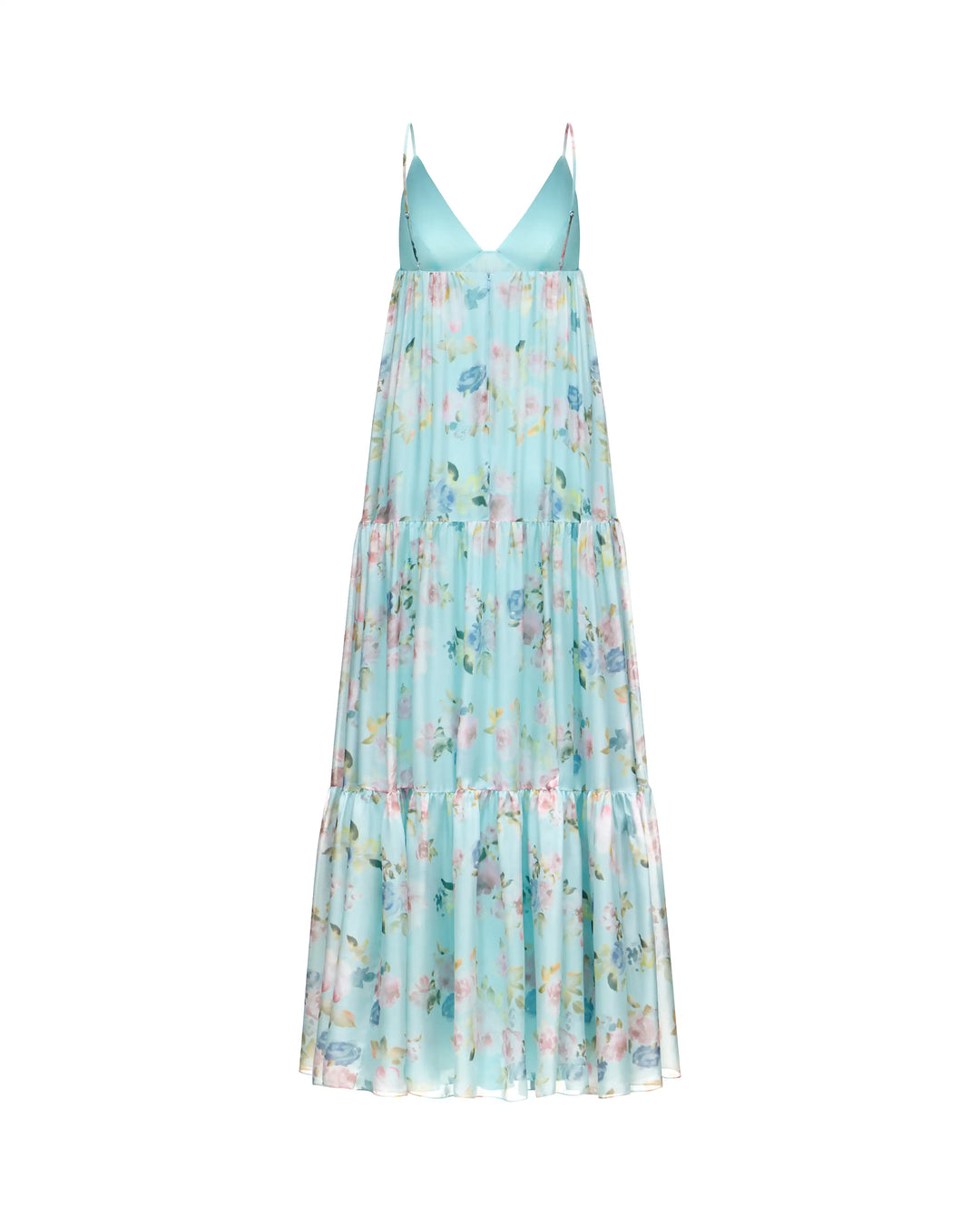 Fleur maxi, blue chiffon maxi dress with a floral print ROSES LACE Fleur maxi, blue chiffon maxi dress with a floral print ROSES LACE