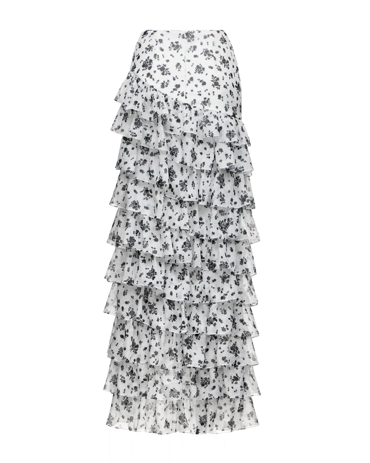 Lissa, maxi skirt made of ivory chiffon with floral print