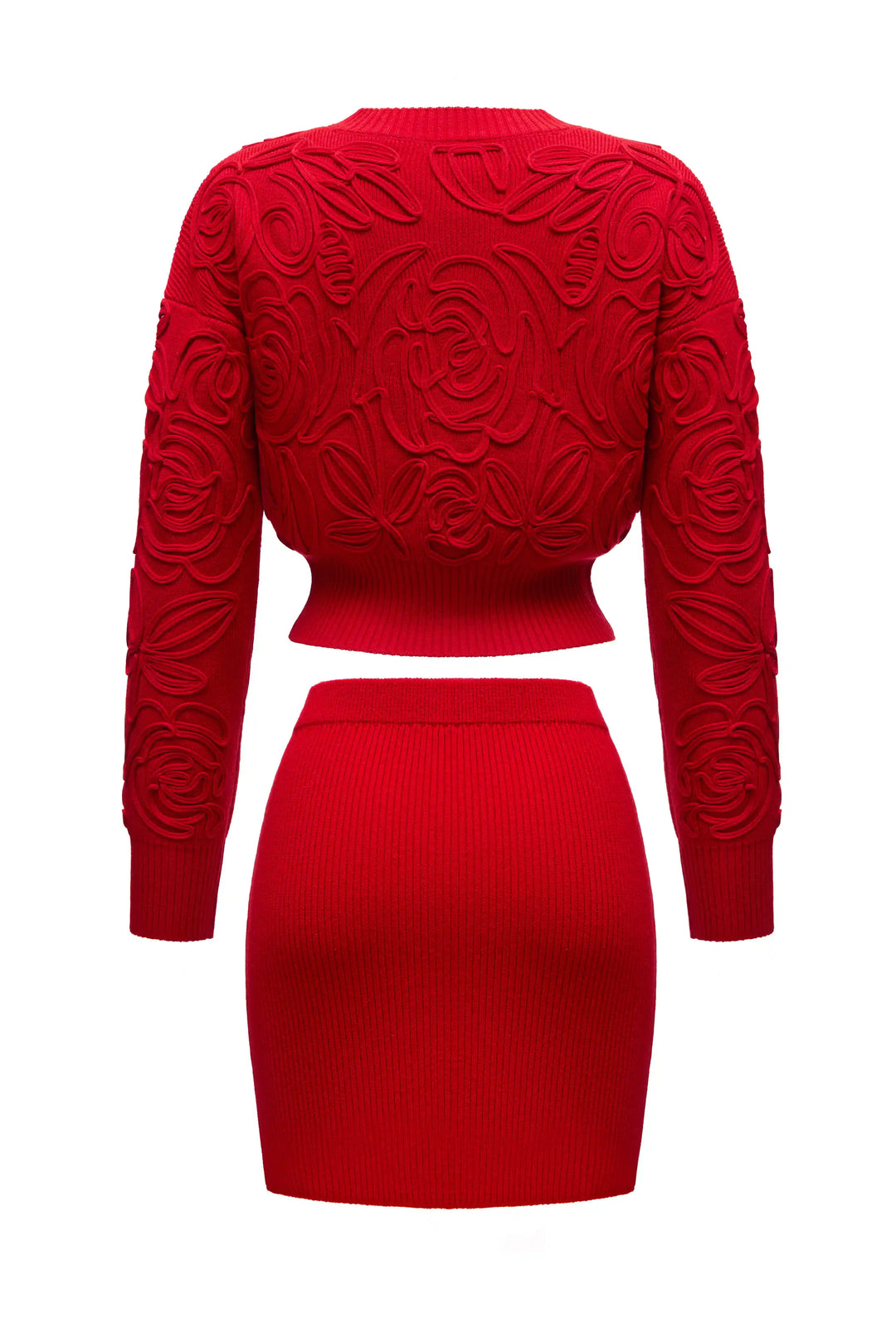 Maryl-Donna mini, knitted set, sweater and skirt mini made of red cotton