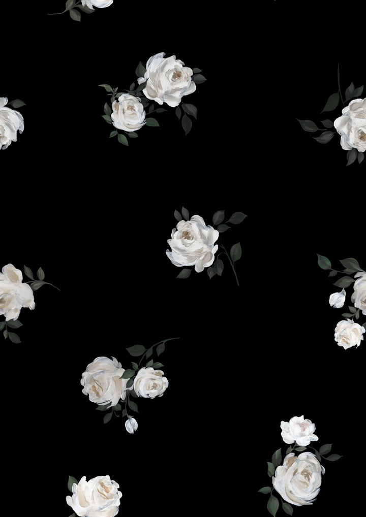 Noelia, headband  made of black genuine leather with a floral print