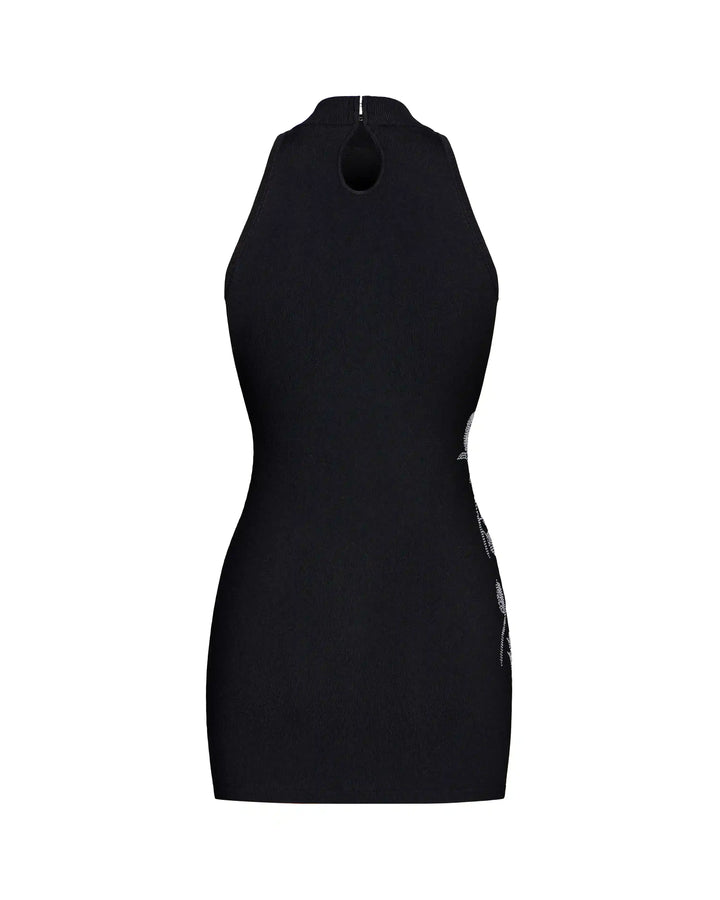 Viva mini, mini dress made of black viscose with rhinestones