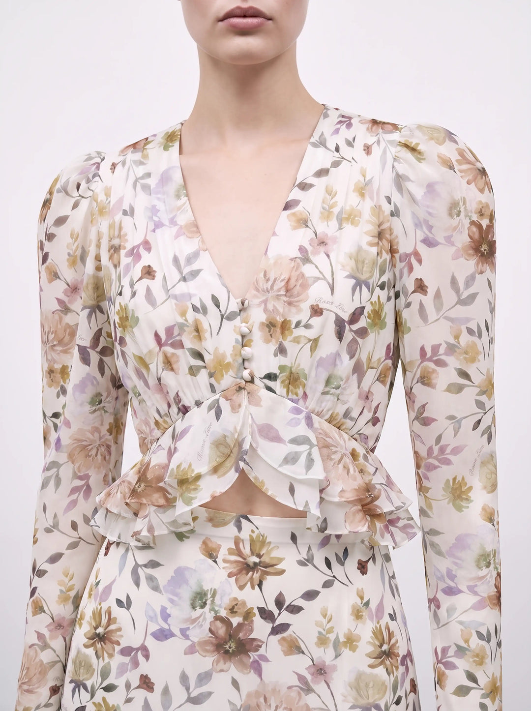 Carolina, milky chiffon blouse with multicolor floral print