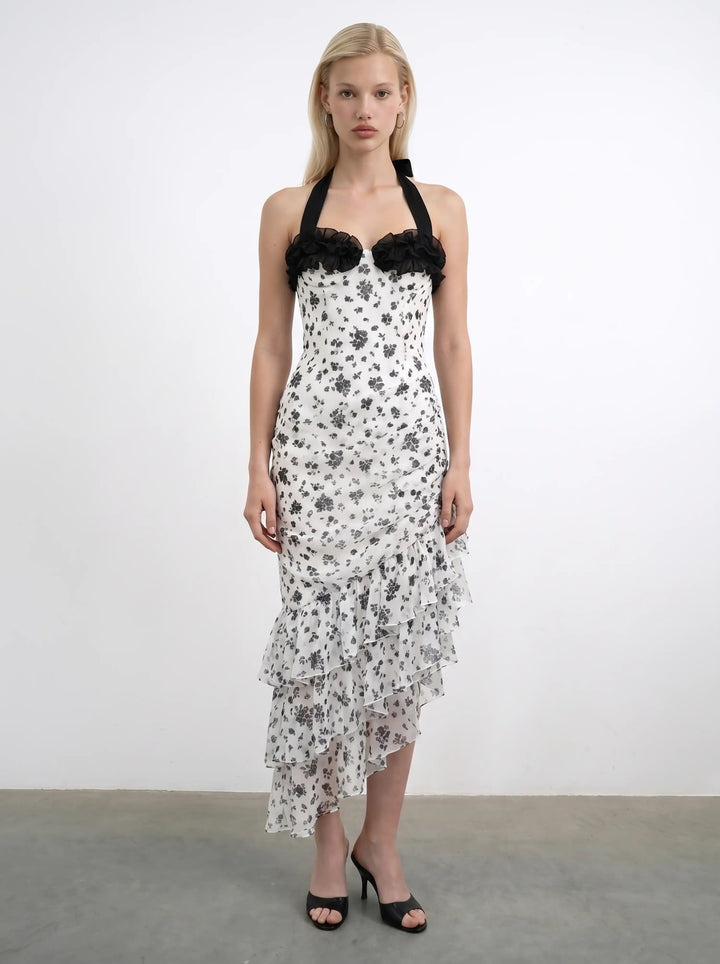 Sally midi, midi dress in milky chiffon with a floral print