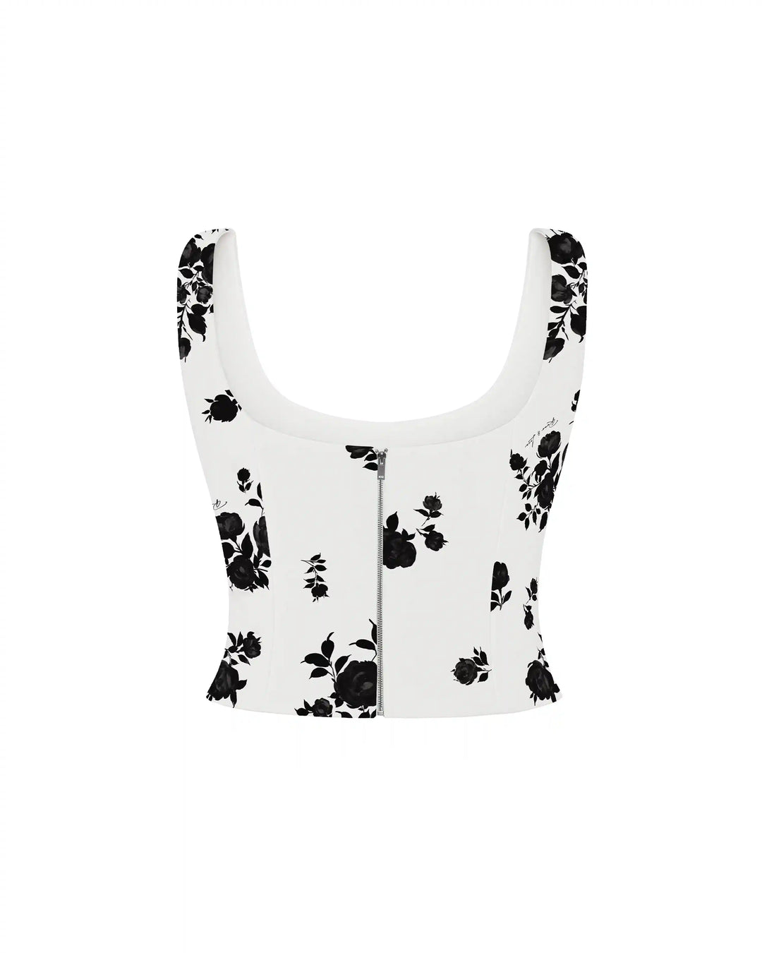 Lee top, corset top with straps made of ivory crepe de chine with floral print