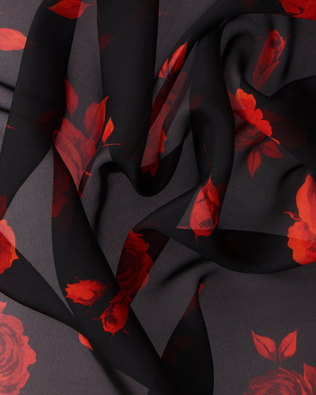 Letici, black chiffon scarf with a floral print