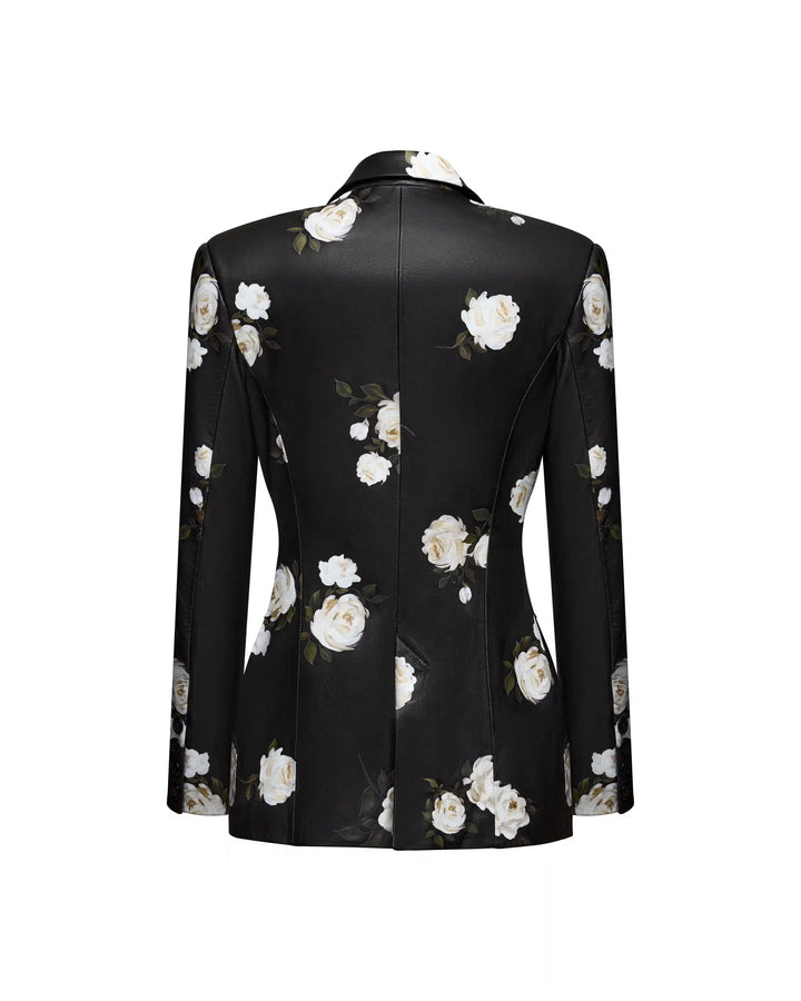 Fila, jacket made of black genuine leather with a floral print