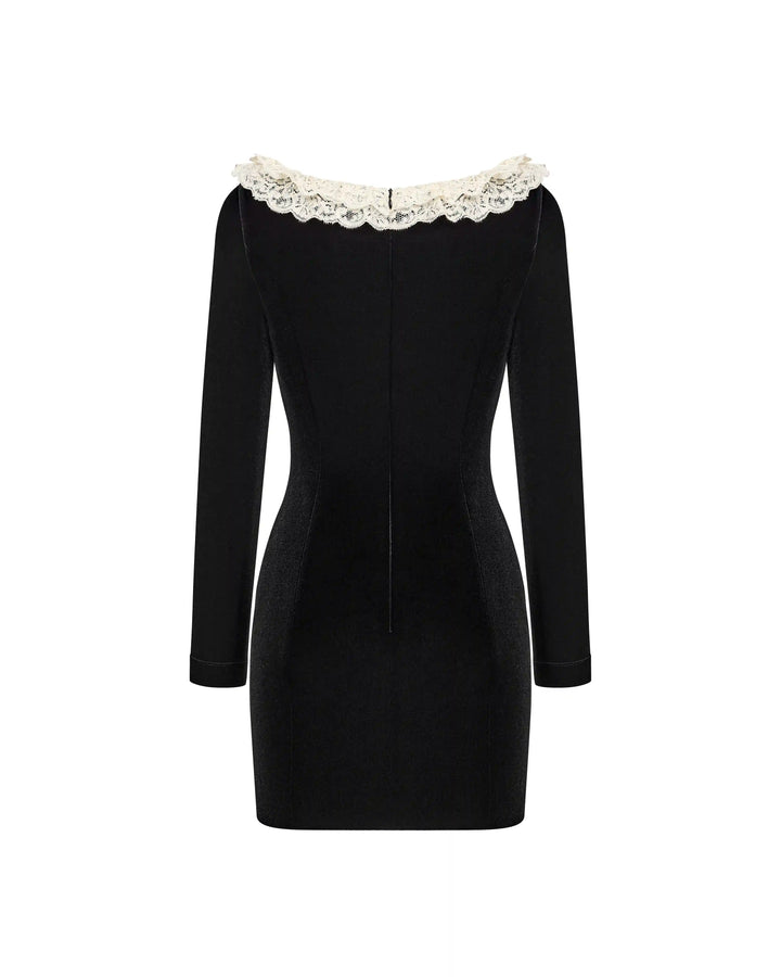 Uma, mini dress with long sleeves made of black velvet