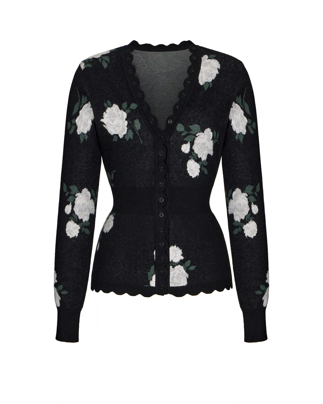 Lana-Joyce, knitted set with shorts made of black cotton with floral print