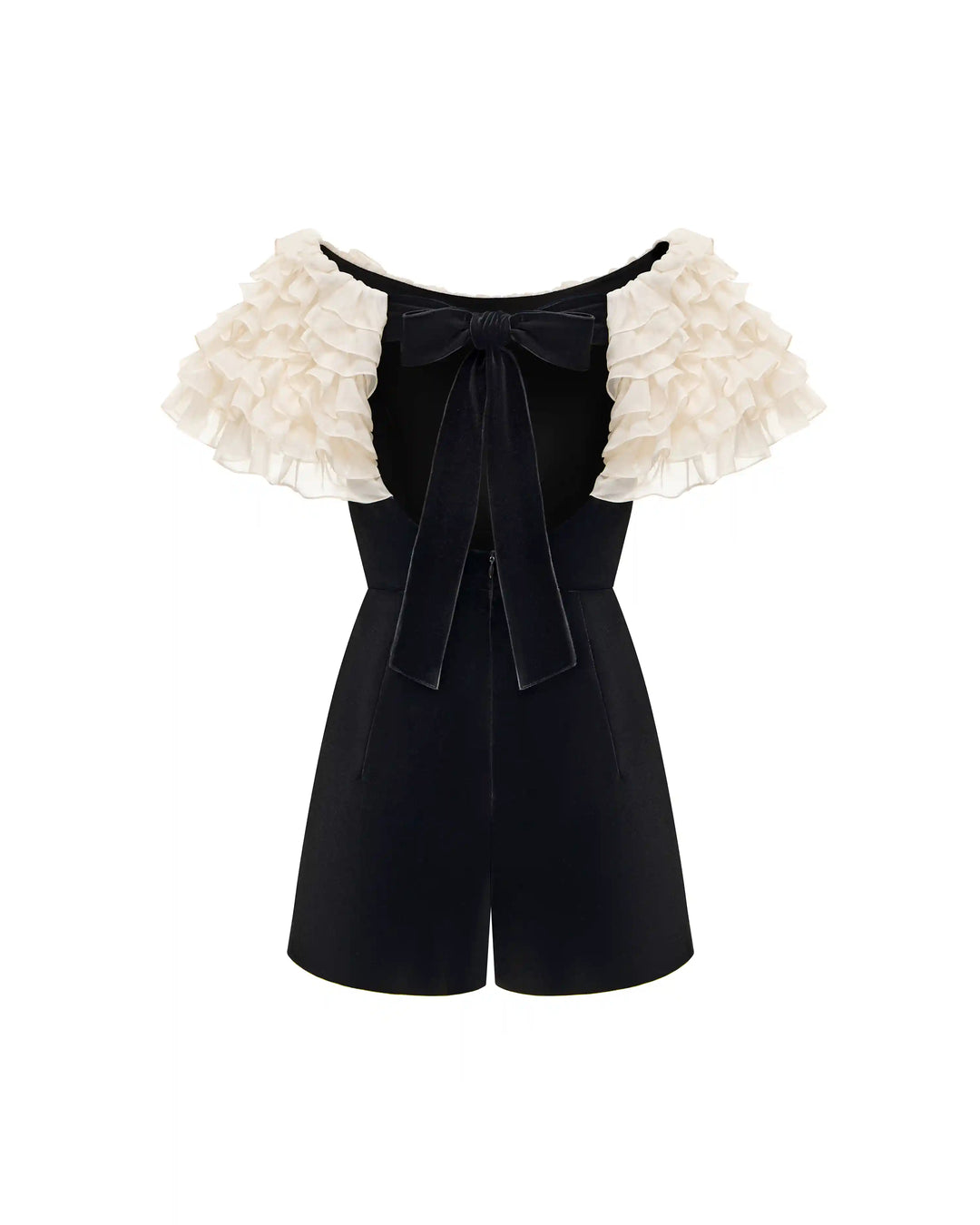 Abby, velvet jumpsuit with chiffon ruffles