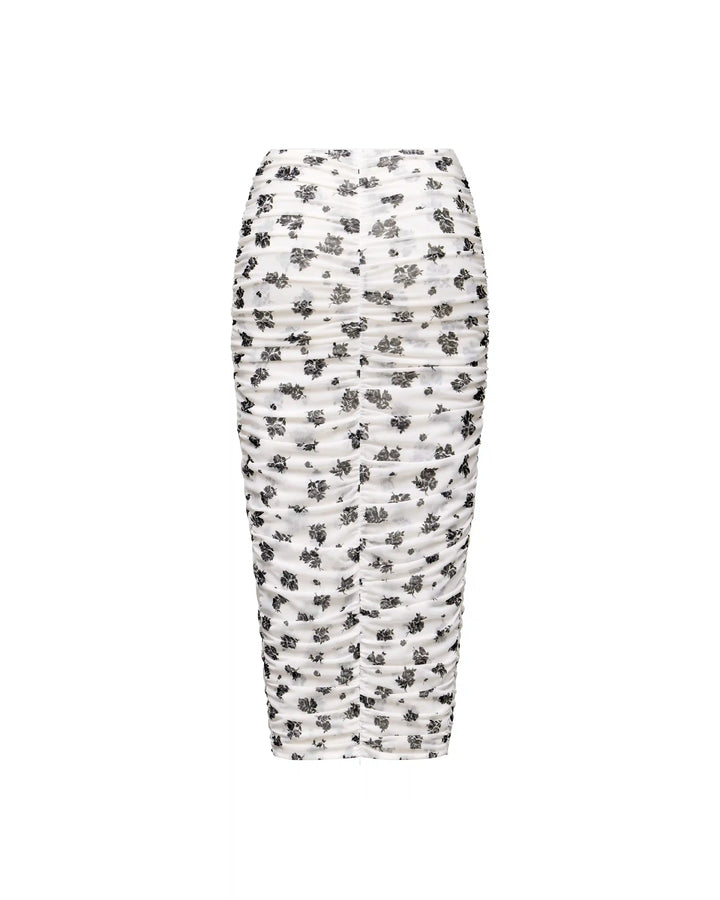 Lia midi, midi skirt made of ivory mesh with floral print