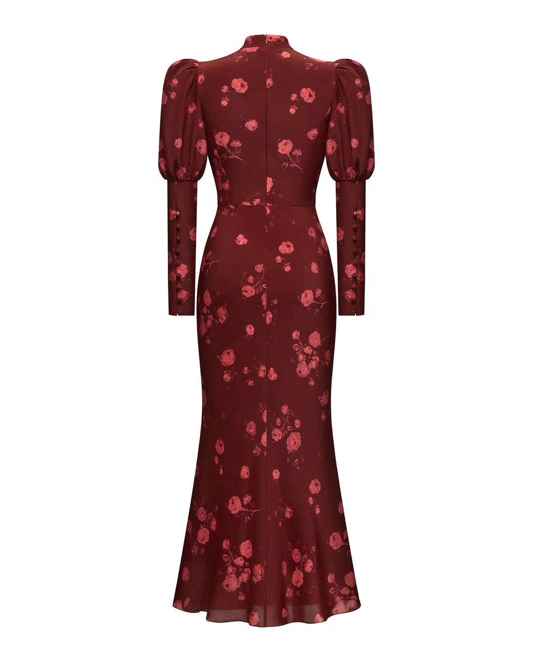 Giannetta Midi, midi dress made of burgundy crepe de chine with a floral print