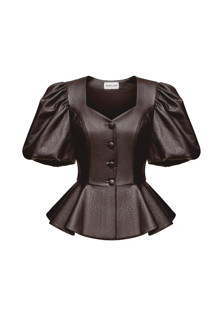 Judy-Kerelin, midi skirt and top made of chocolate eco-leather