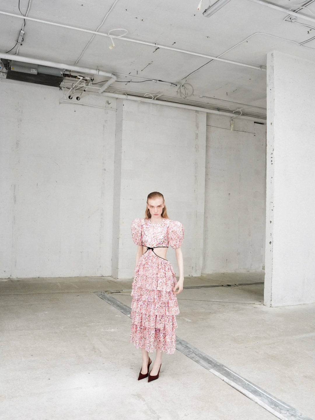 Kylie midi, midi dress in milky chiffon with a floral print