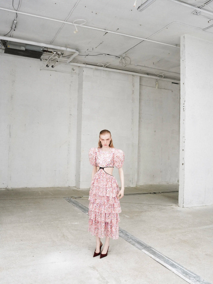 Kylie midi, midi dress in milky chiffon with a floral print