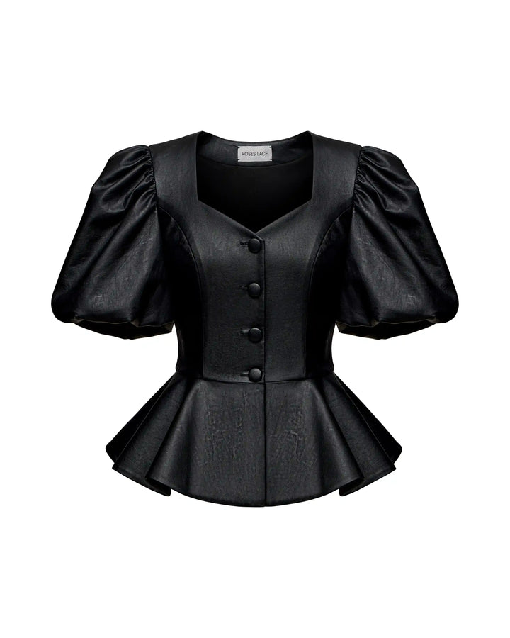Judy-Evie, trousers and top made of black eco-leather