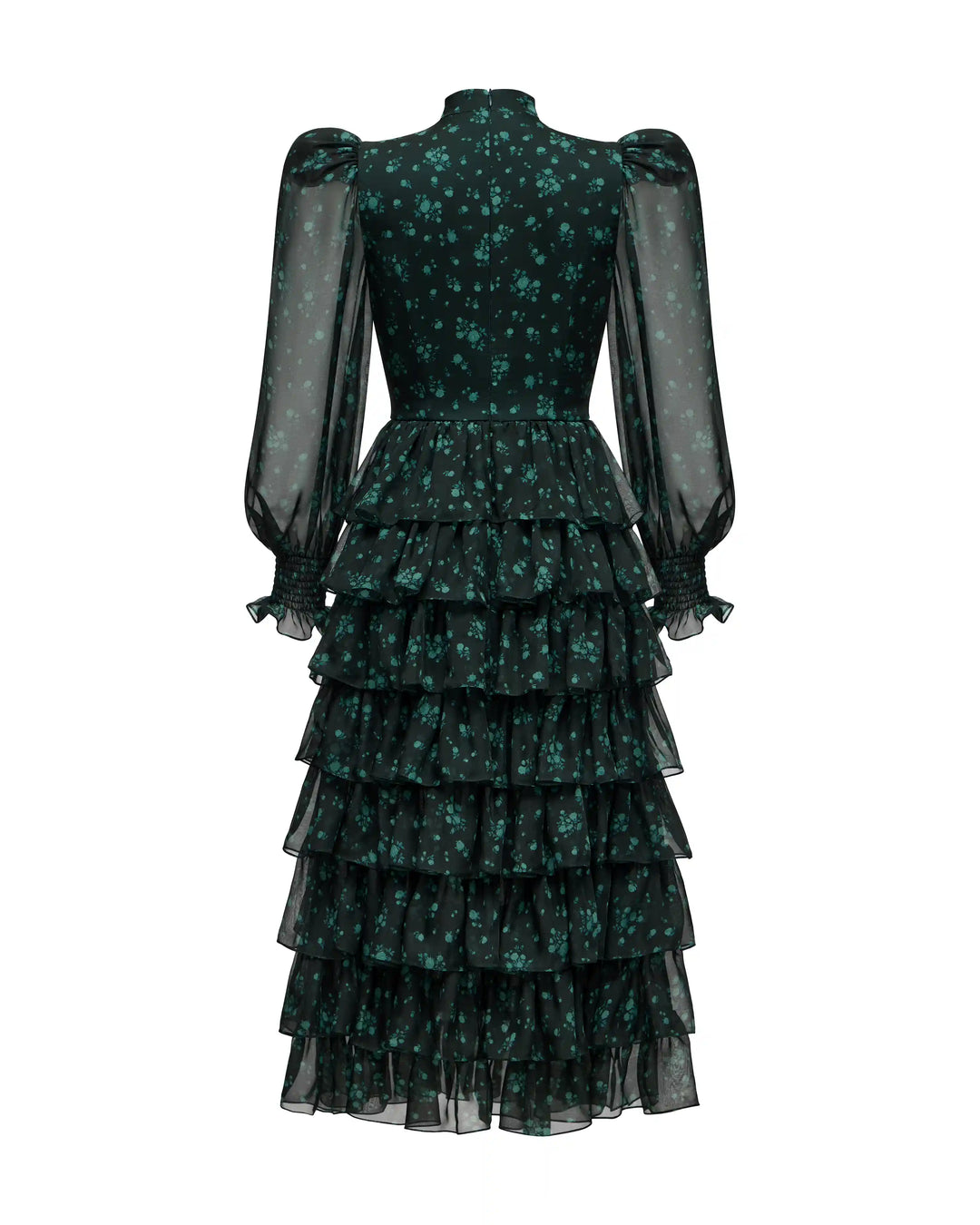 Valerie midi, midi dress made of dark green chiffon with a floral print