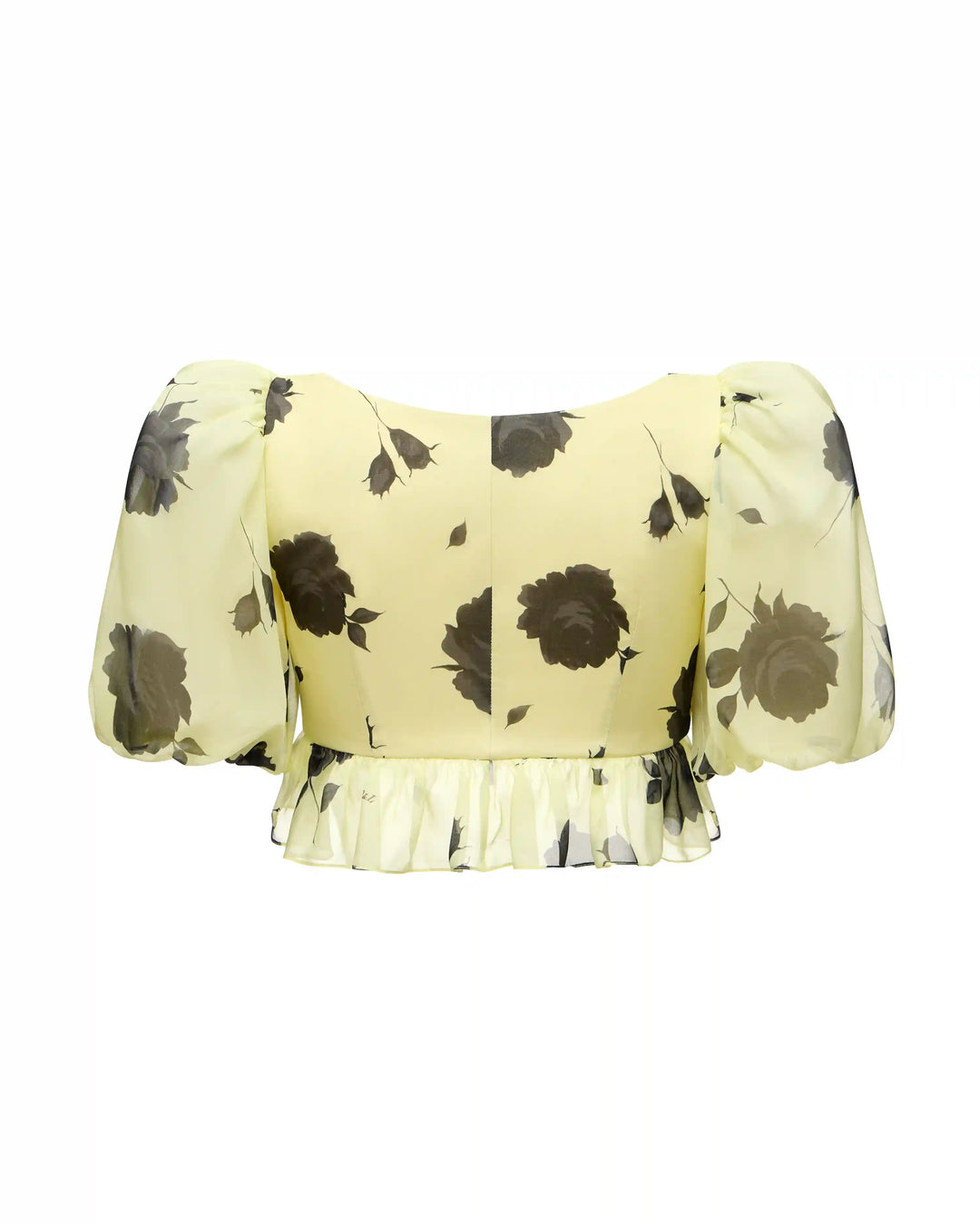 Melisa, crop top made of yellow chiffon with gray flowers