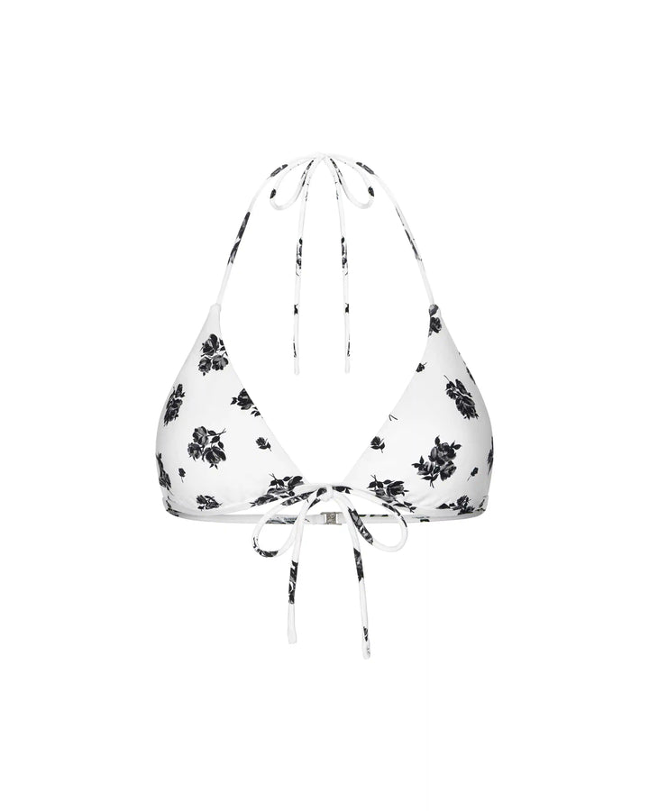 Gill, set of two-piece swimsuit and pareo made of biflex in ivory with floral print