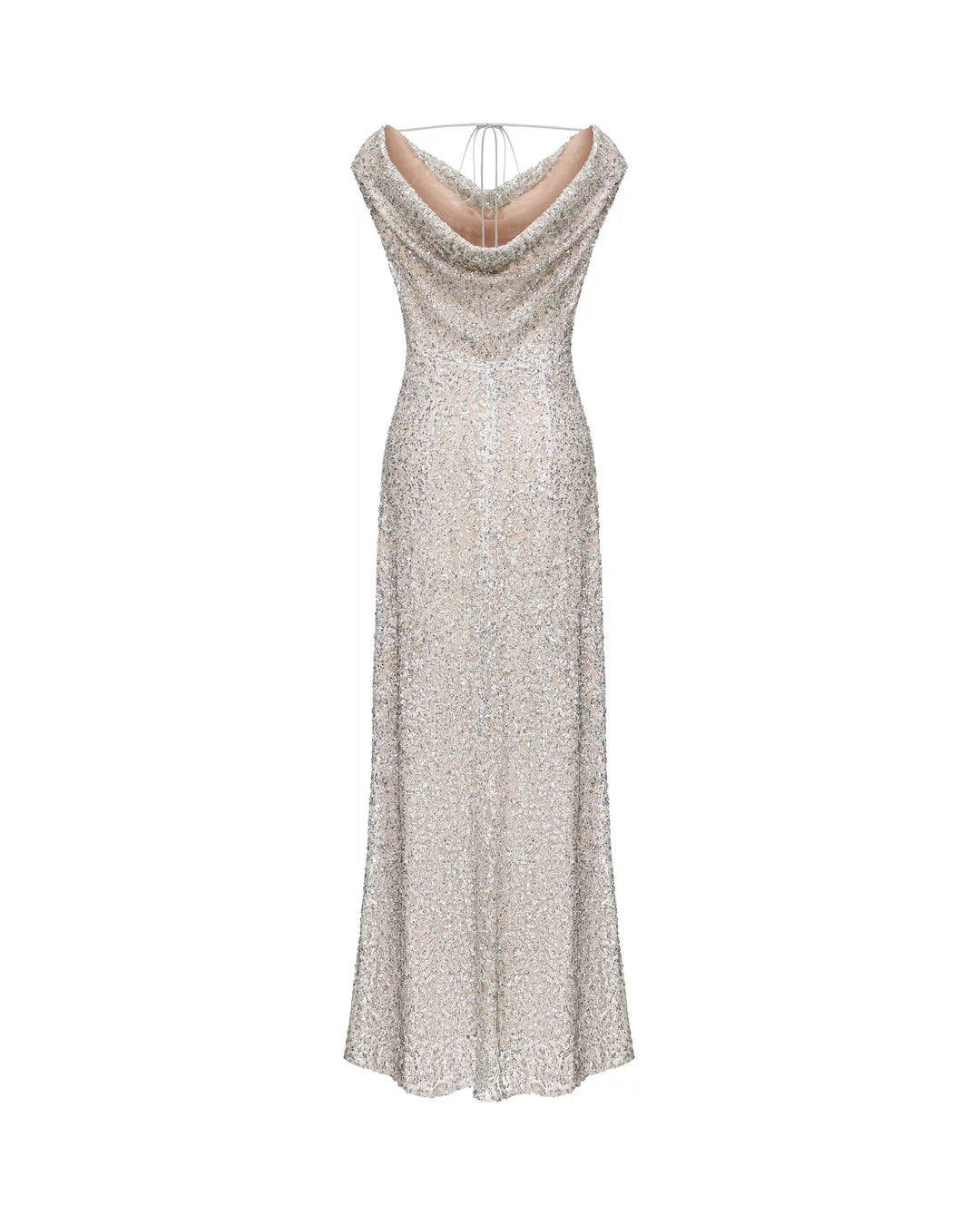 Lucy maxi, maxi dress made of grey lace with sequins