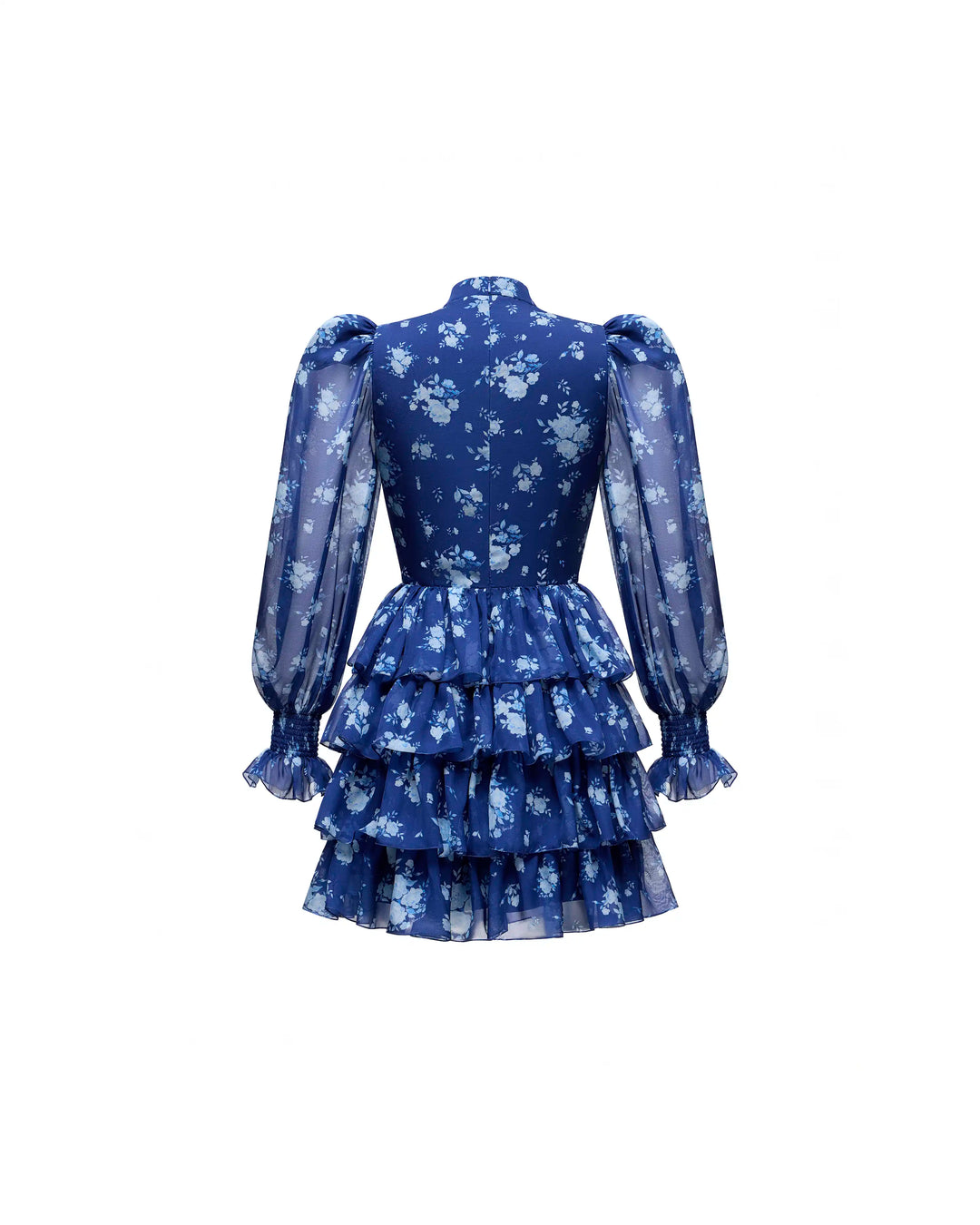 Valerie mini, blue chiffon mini dress with medium light blue flowers