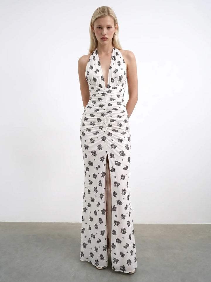 Luna maxi, maxi dress in milky mesh with a floral print