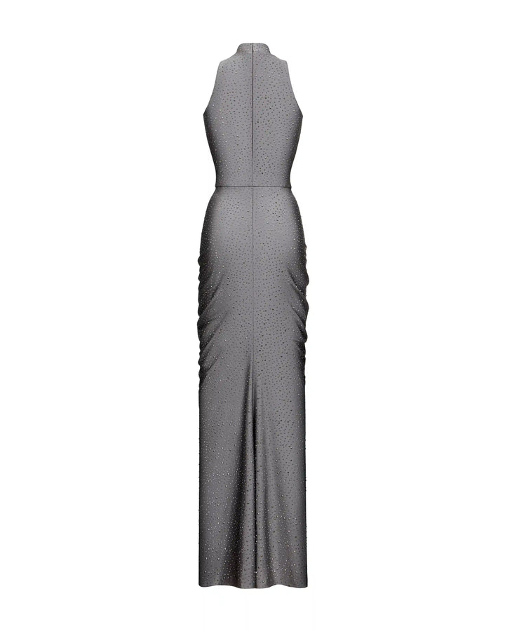 Ivy maxi, maxi dress made of gray biflex with rhinestones