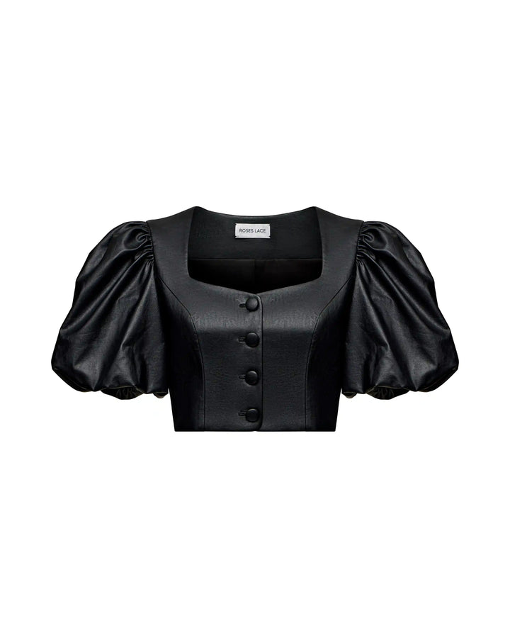 Chanelle-Evie, jacket and trousers made of black eco-leather