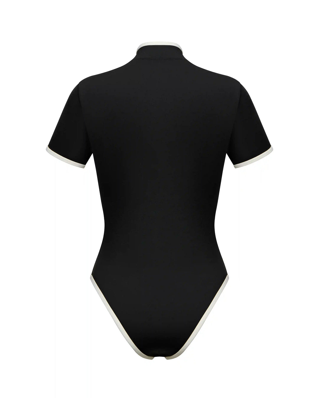 Sakura, one-piece swimsuit made of black biflex with a rose
