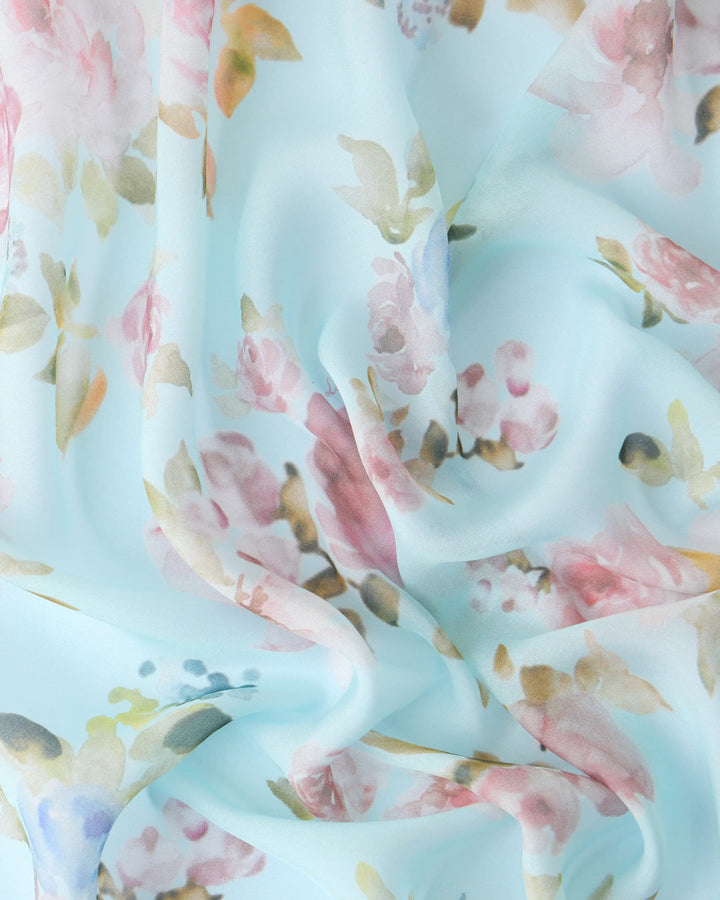 Leticia, blue chiffon headscarf with a floral print