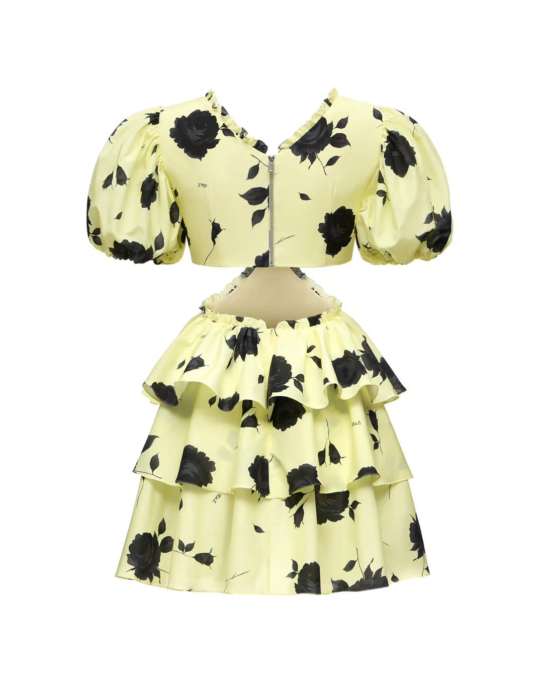 Kelly mini, mini dress made of yellow batiste with gray flowers