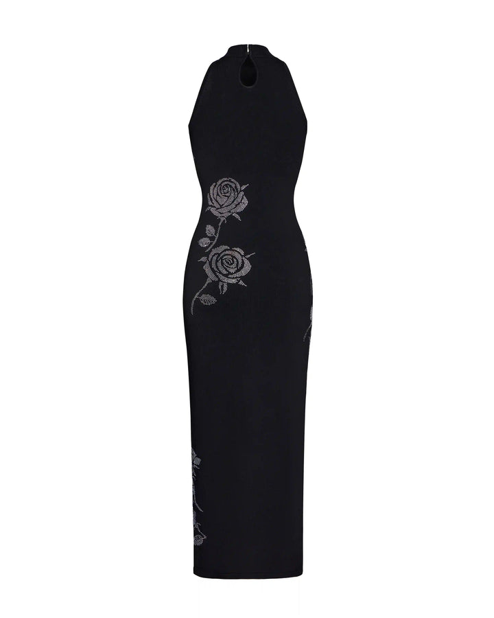 Viva midi, midi dress made of black viscose with rhinestones