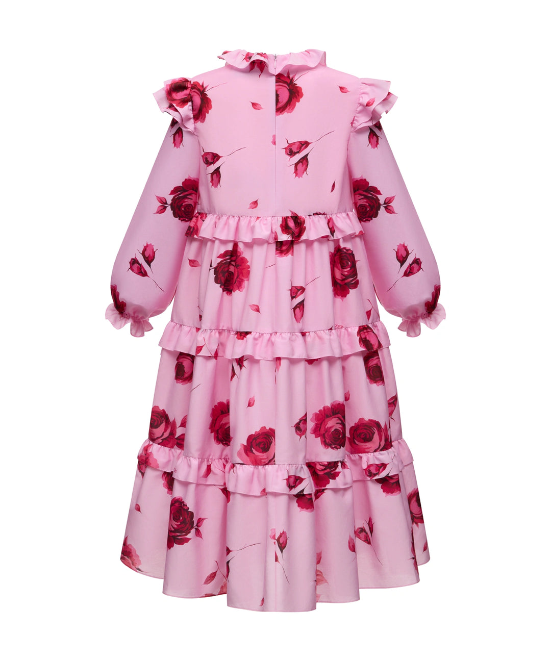 Alisa Frill, children's dress made of pink batiste with large raspberry flowers